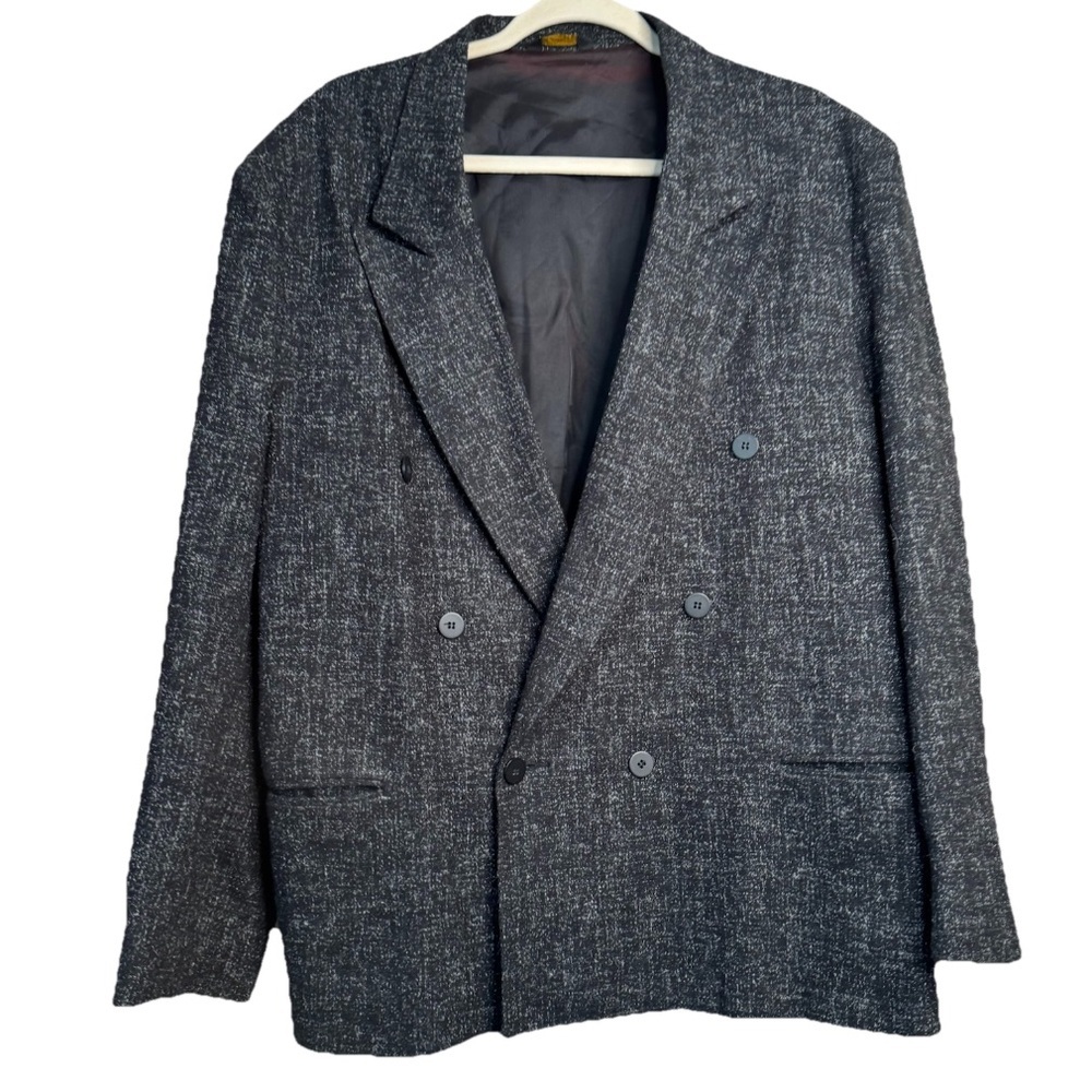 Vintage Cotler Wool Blend Double Breasted Suit Jacket Blazer 44 Black